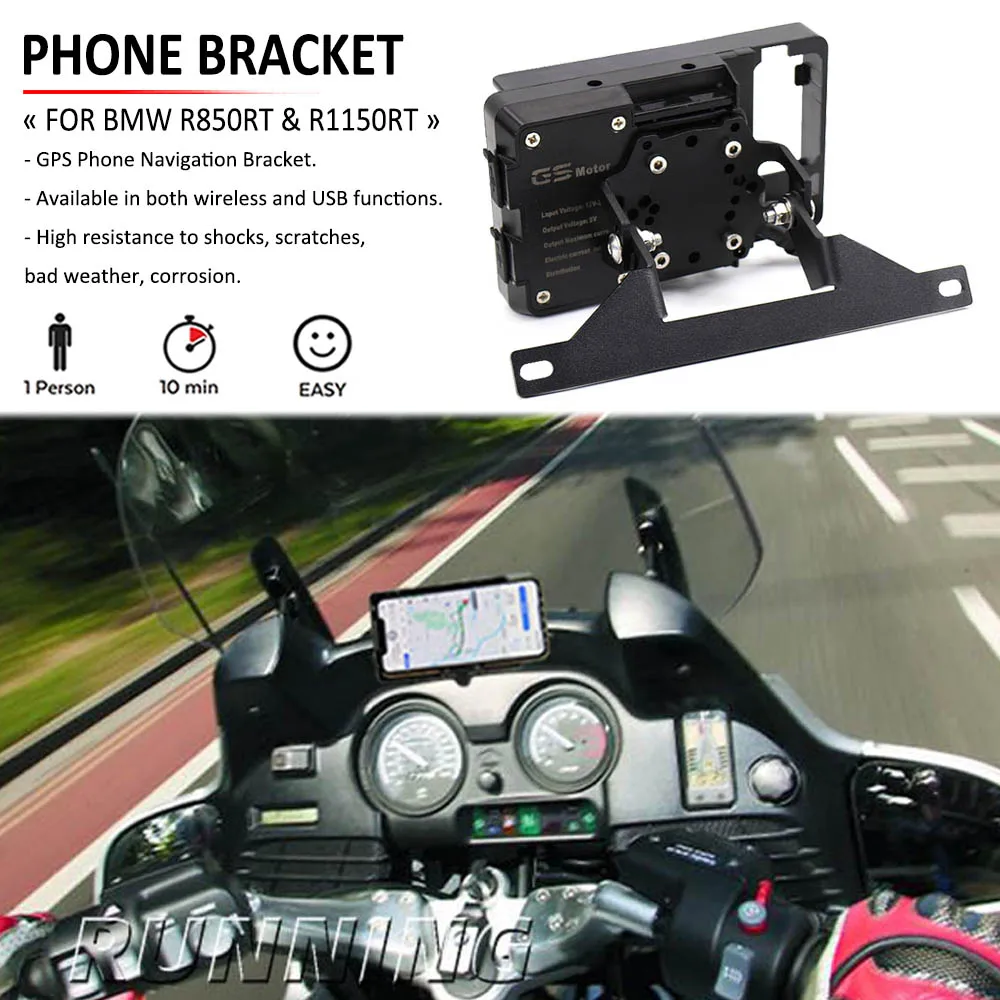 

NEW FOR BMW R850RT R1150RT R 850 1150 RT Motorcycle Windshield GPS Phone USB Wireless Charging Holder Navigation Bracket Stand