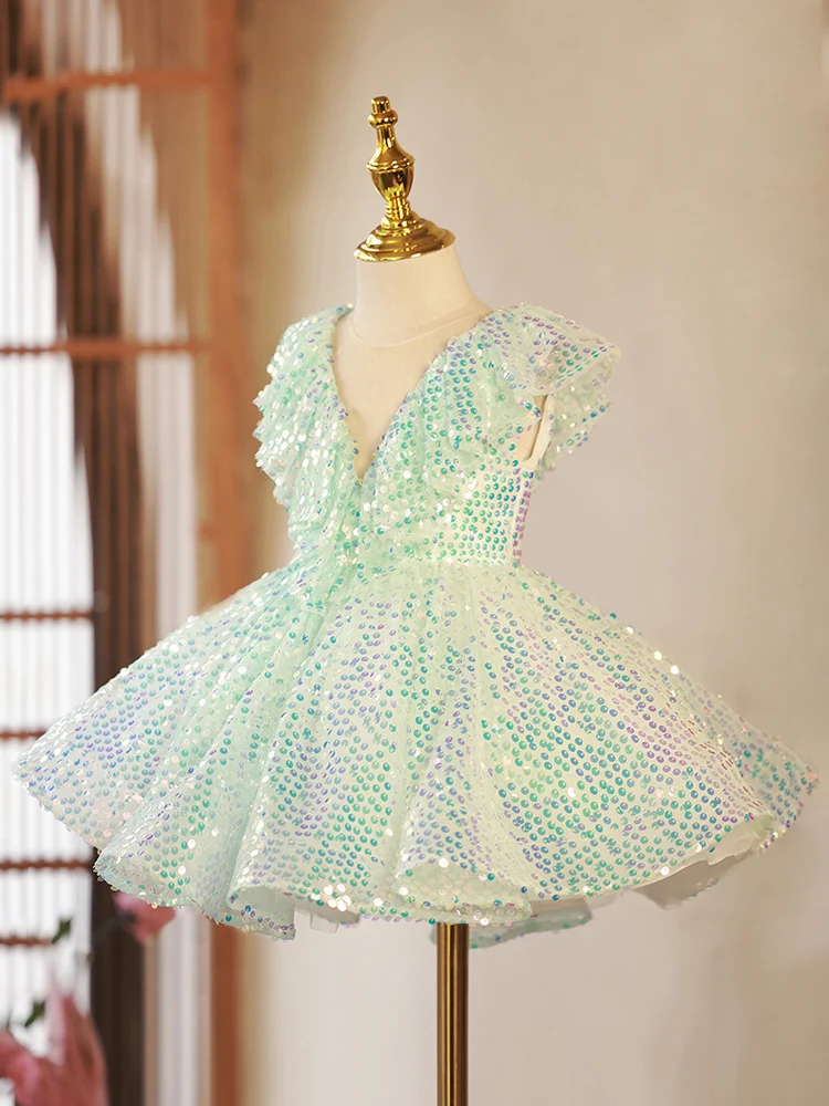 

3-10 Years Kids Christmas Party Dresses for Girls Appliques Sequin Elegant Wedding Princess Dress Children Sleeveless Prom Gowns