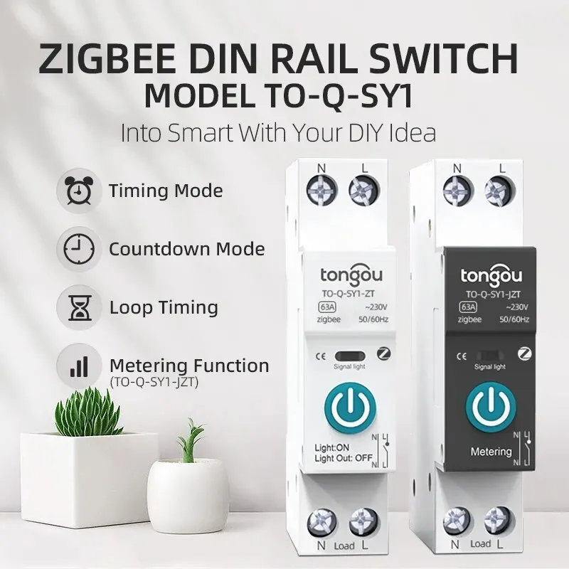 TUYA ZigBee Smart Circuit Breaker Smart Switch 1P 63A DIN Rail for Smart Home Wireless Remote Control Switch by APP TONGOU