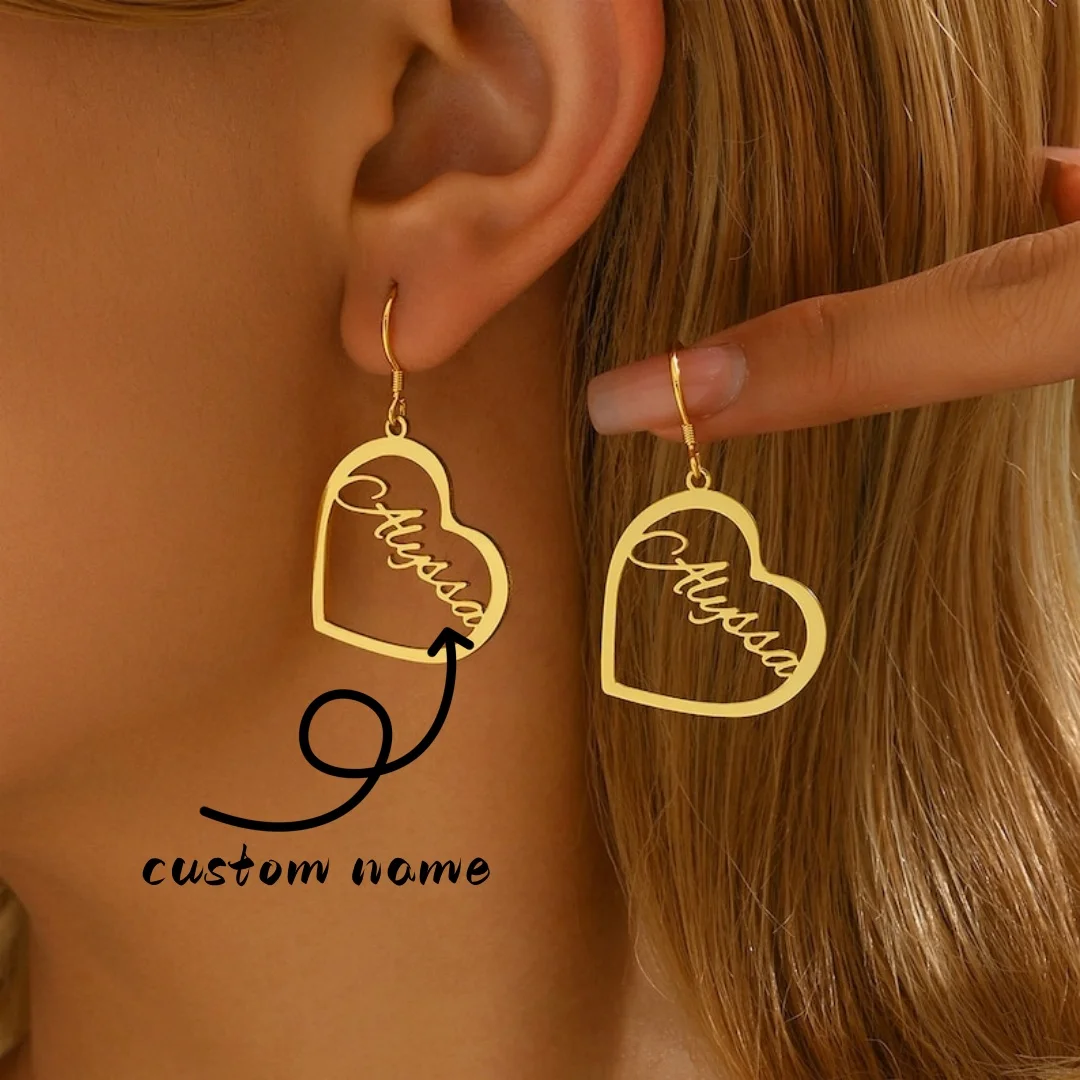 

Custom Heart Name Drop Earrings For Women Gold Color Stainless Steel Heart Drop Earring Wedding Aesthetic Jewelry Gift