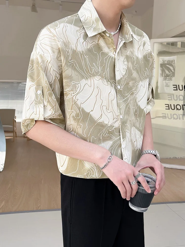 

Ice Silk Men's irt ort Sve Thin Breathable f Sve Summer Lightweight Faionable Printed Casual irt Outerwear