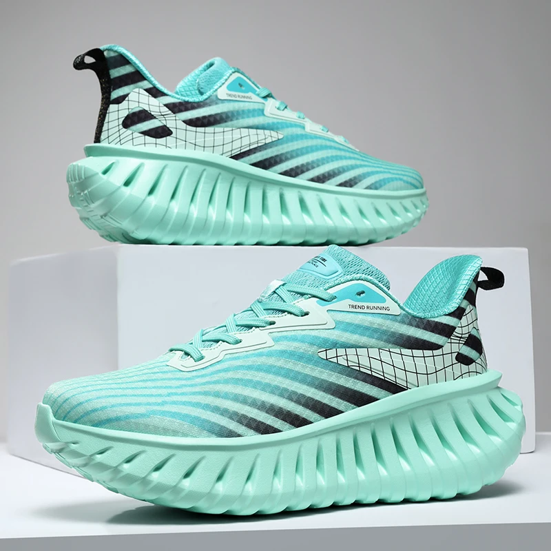 Cushioned Thick Sole Running Shoes Men Breathable Mesh Upper Non-Slip Outsole Sport Sneakers for Long Distance Running