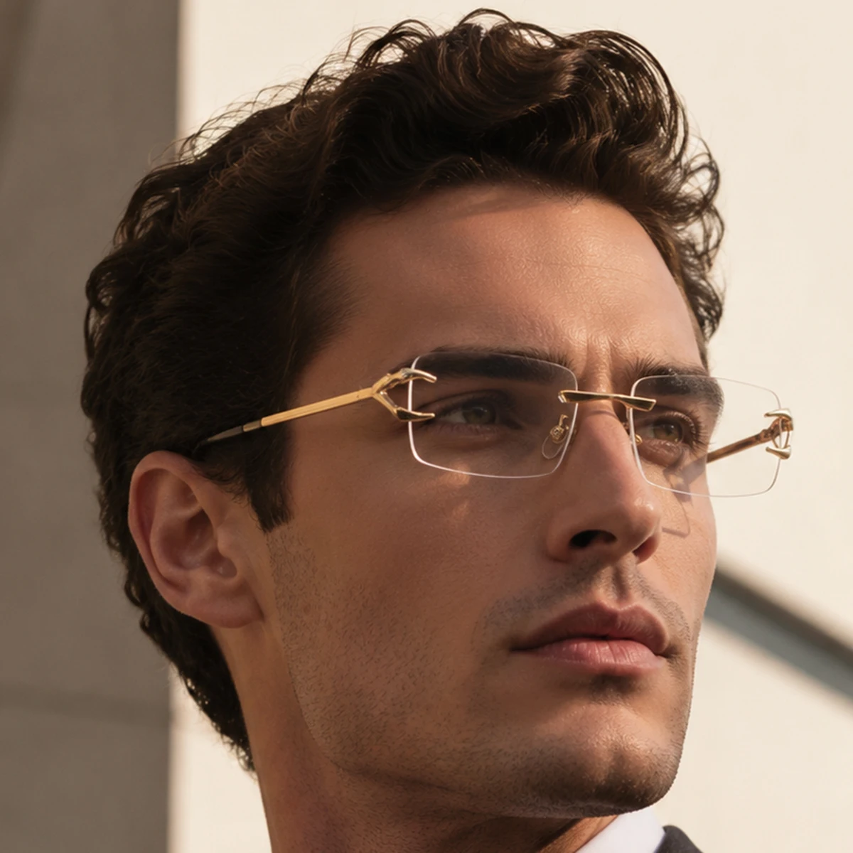 Men'S Fashion Non Prescription Glasses - 1組のメンズ用、長方形のフレームレスメタルメガネ。スタイリッシュでシンプル、洗練されたデザインで、ビジネス会議、フォーマルな集まり、アウトドアアクティビティなど、さまざまなシーンに最適です。