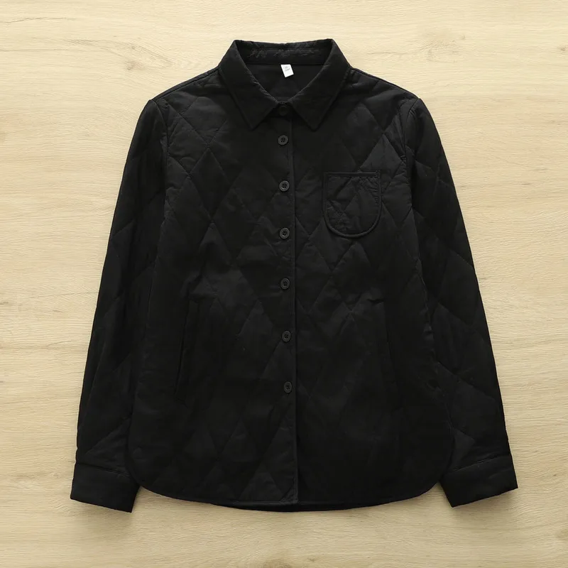 Nuova camicia a maniche lunghe imbottita in cotone invernale 20225, colletto rovesciato da donna rombo, camicetta allentata calda per pendolari Mori Girl T5D447CC