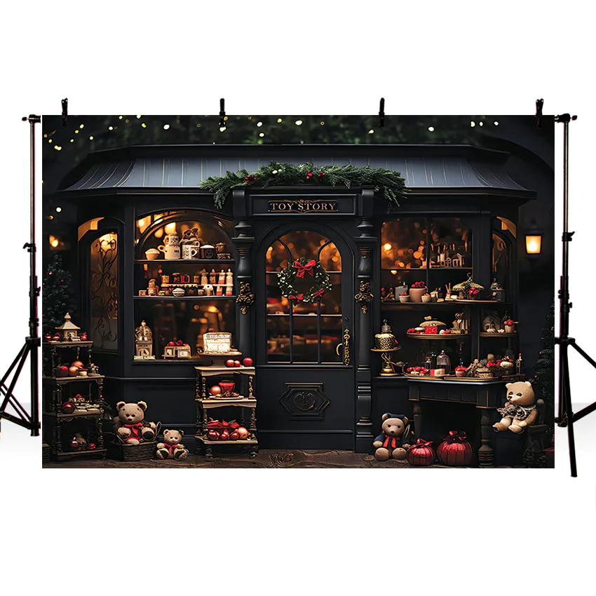 Mehofond Photography Background Christmas Toy Shop Window Xmas Holiday Party Kids Family Portrait Decor Backdrop Photo Studio