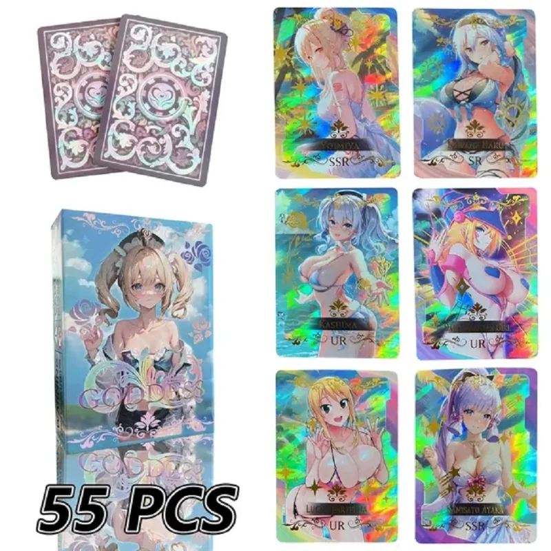 Ayaka Genshin Impact Anime Sexy Swimwear Card, Holographic Part, Goddess Story, Collection Gifts for Girl, All Shiny, 55 PCs