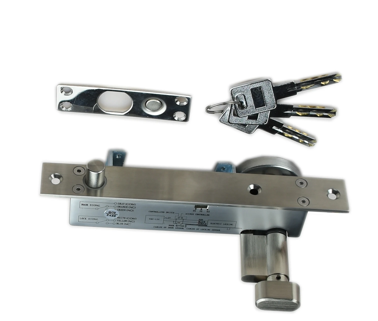 9 wires DC12V fail secure Stainless steel electric bolt lock with cylinder and  keys