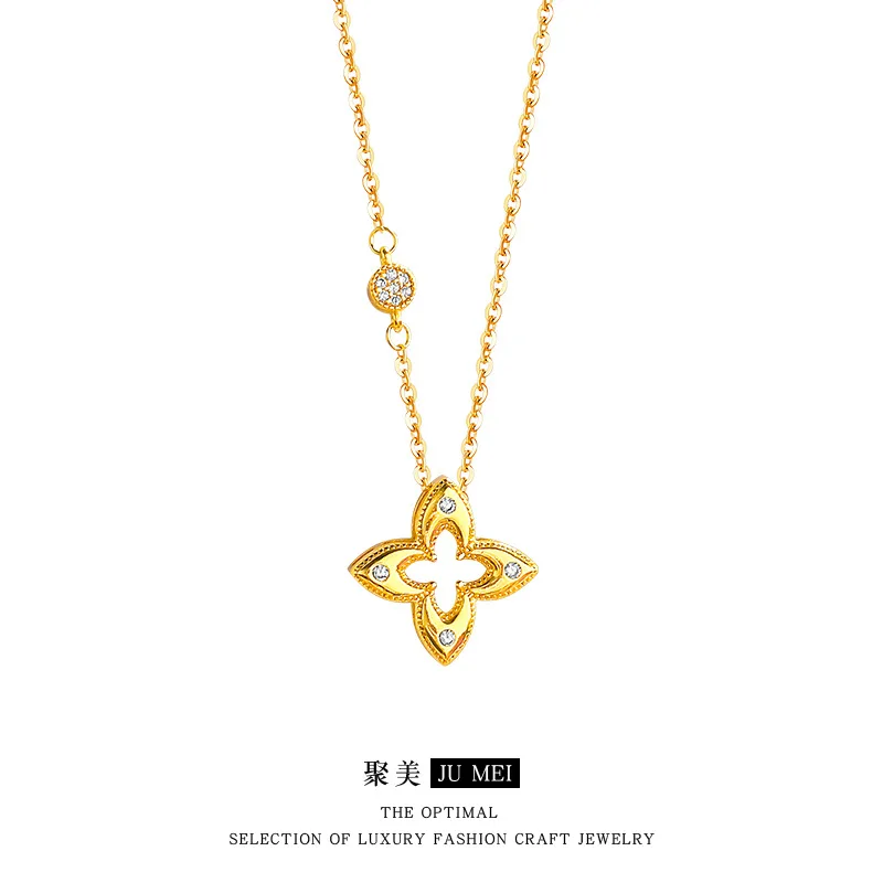 

Роскошное женское ожерелье с подвеской в виде клевера из чистого золота 24 карата 9999 пробы, инкрустированное бриллиантами