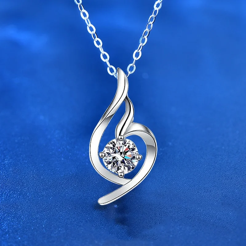 

KNRIQUEN Moissanite Pendant Necklace D Color 925 Sterling Silver 18K White Gold Plated Diamond Test Passed Whit GRA Certificate