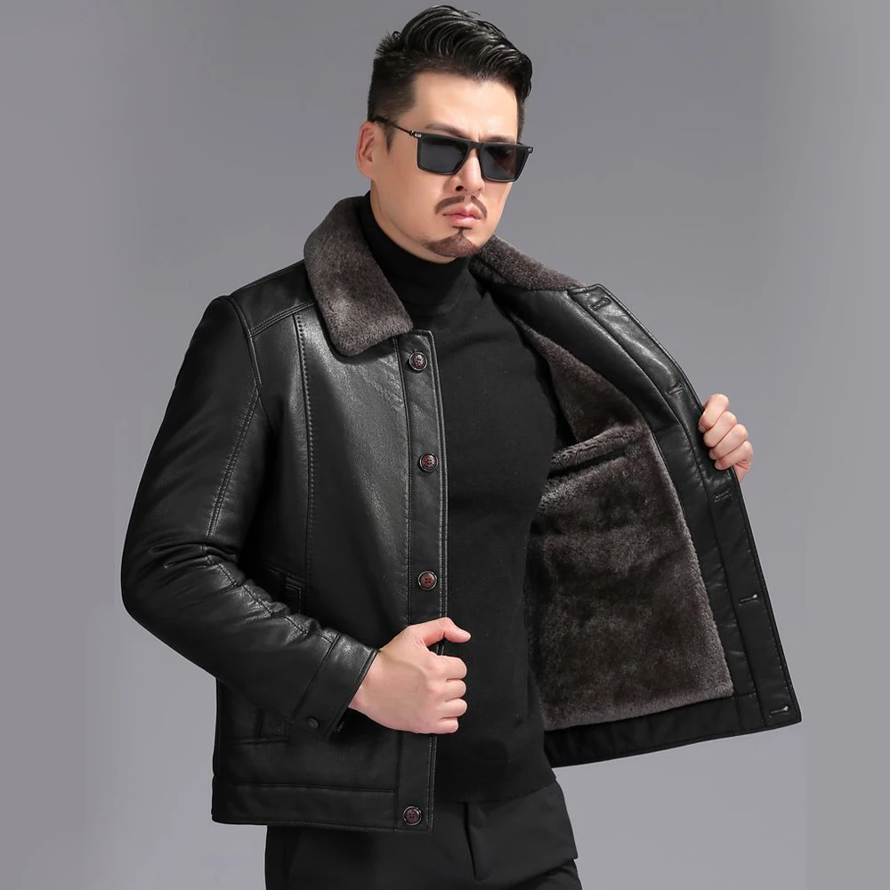 Leather Jacket Men Genuine Leather Mens Jacket With Fur Black/Brown Vintage Sheepskin Coat Man Winter Coats Luxury Real Leather