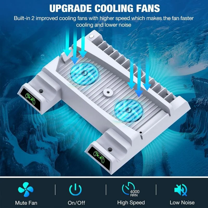 For PS5 Accessories Vertical Cooling Fan Stand For PS5 Dual Controller Charger Fast LED Charging Station For PS5