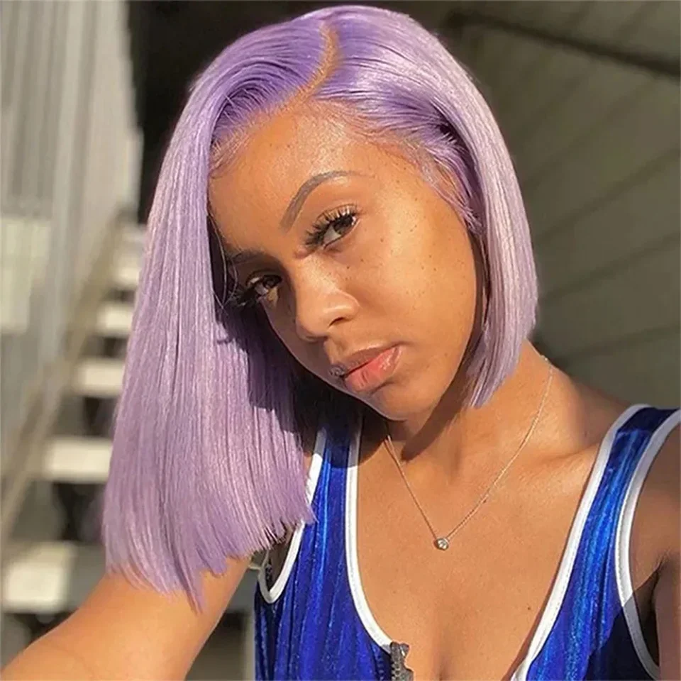 

Purple Colored Short Bob Wig Wigs Human Hair 13x4 Lace Front 180% Density Human Hair Wigs 100% Human Hair Quality Cosplay HD
