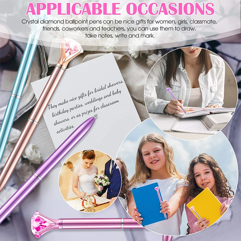 48 ชิ้นคริสตัลเพชรปากกาปากกาลูกลื่นหมึกสีดํา Rhinestones ปากกาเจ้าสาวปากกาอุปกรณ์สํานักงานงานแต่งงานปัจจุบัน