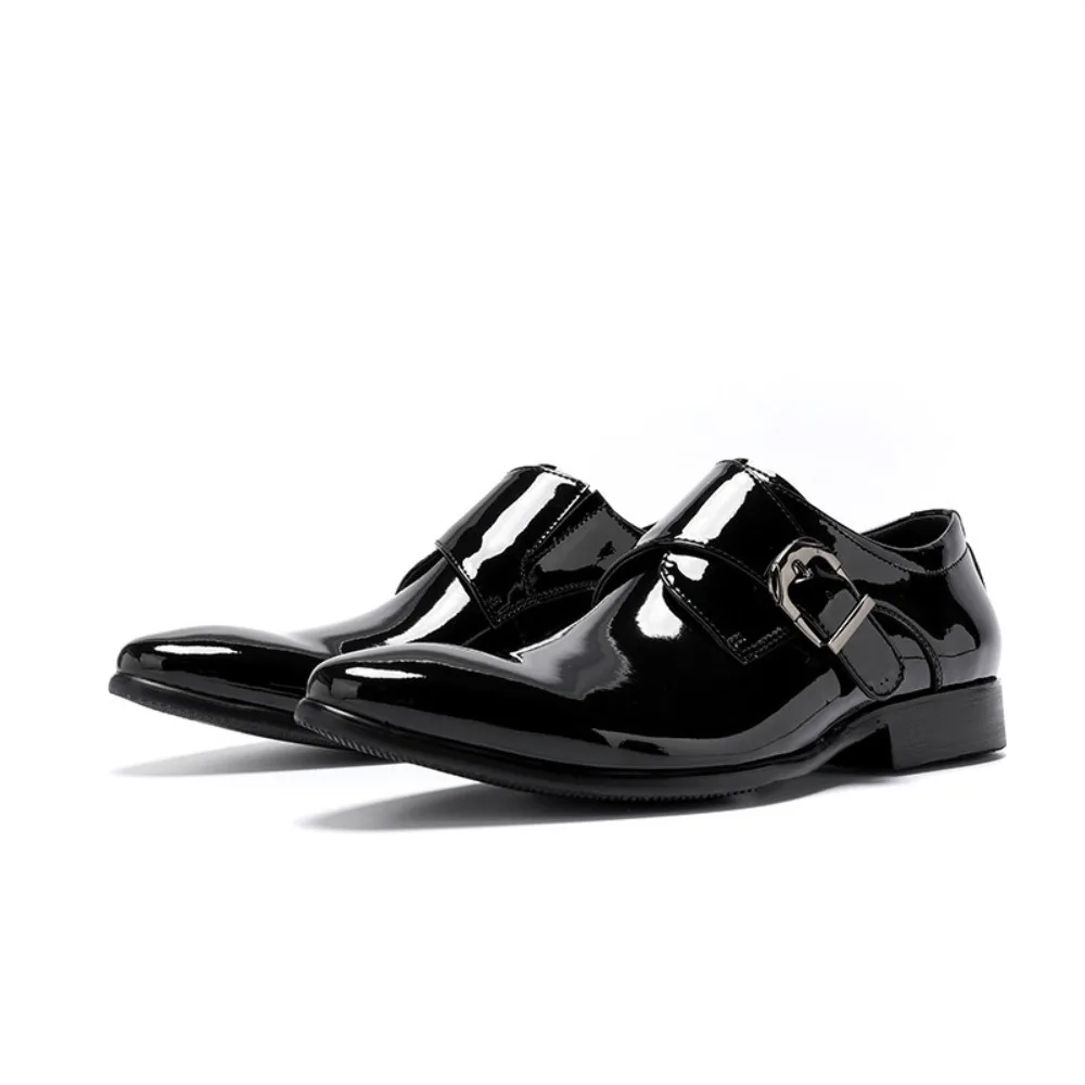 British Style Bright Leather Formal Men’s Dress Shoes Cowhide Pointed Toe Korean Trendy Patent Leather Match Suits All Match