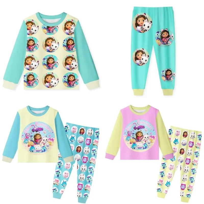 Gabby Dollhouse Children's Pajama Sets Cute Cartoon Pyjama Baby Girls Long Sleeve Pants Suit Teenager Kids Casaul Sleepwear Suit