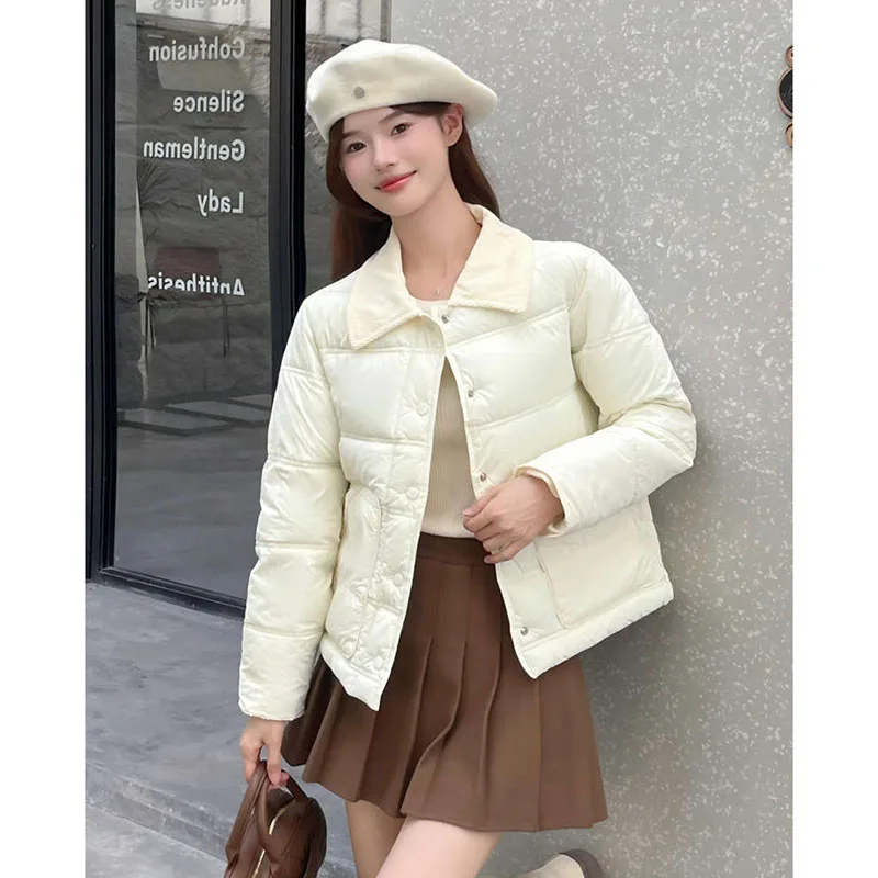 Novo outono inverno jaqueta de algodão feminino casaco de algodão pequeno perfumado veludo emenda cor bloco curto roupas de algodão