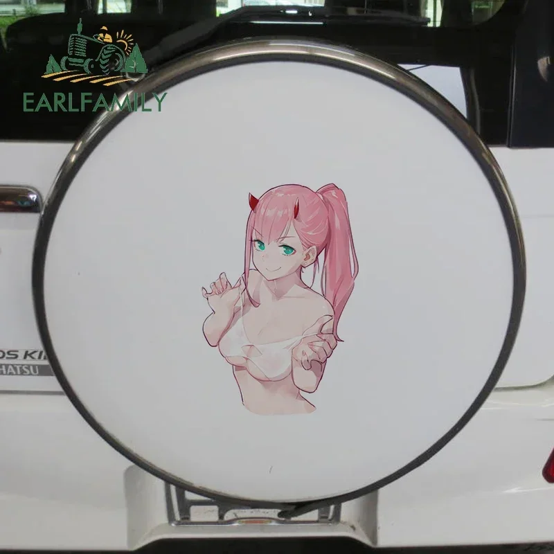 EARLFAMILY 43cm X 29cm for 02 Zero Two Anime Car Stickers Sexy Girl Car Styling Decals Waterproof JDM VAN RV Car Wrap Vinly