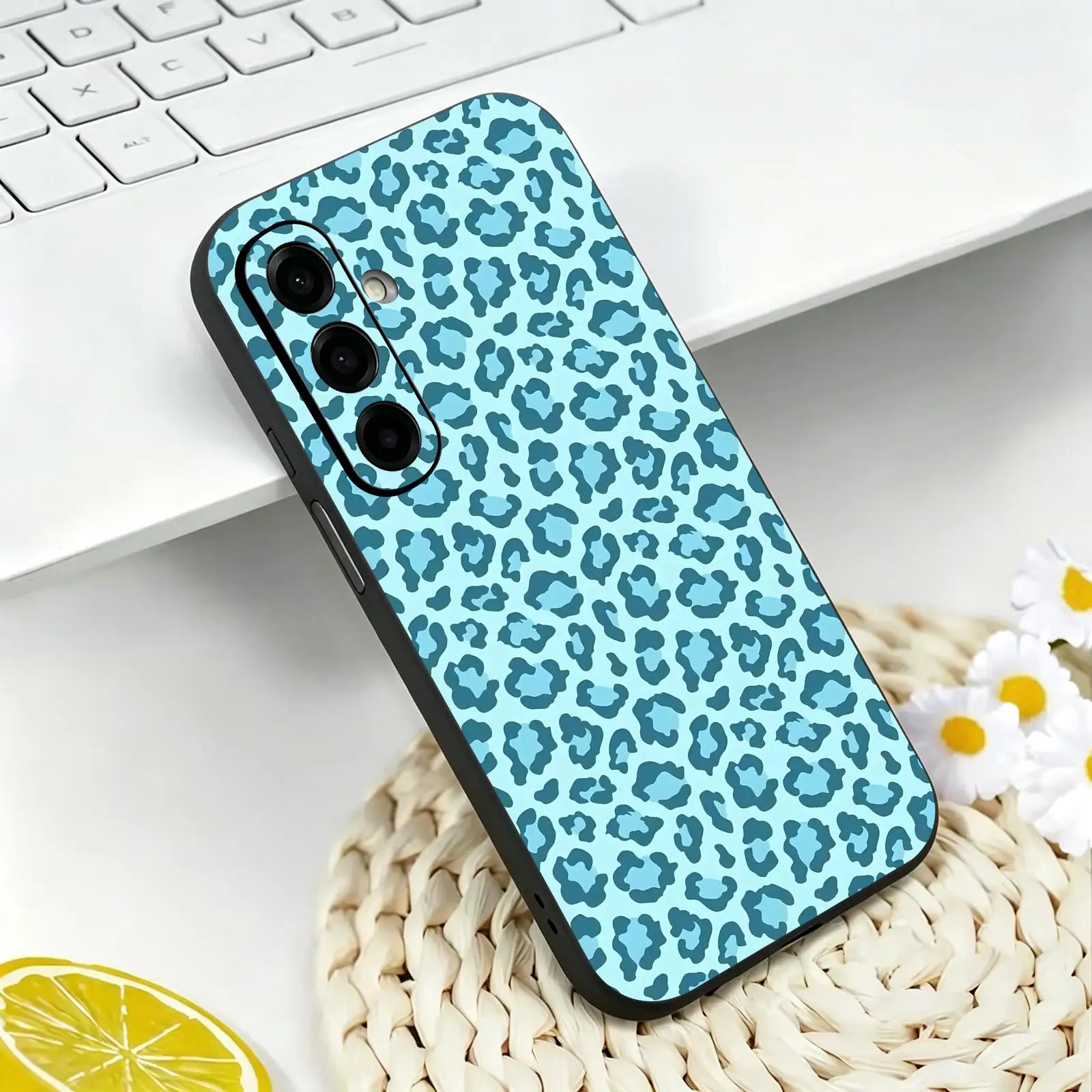 Phone Case For Samsung A57 A56 A37 A27 A17 A36 A26 A55 A35 Black Matte Soft Case Leopard print pattern