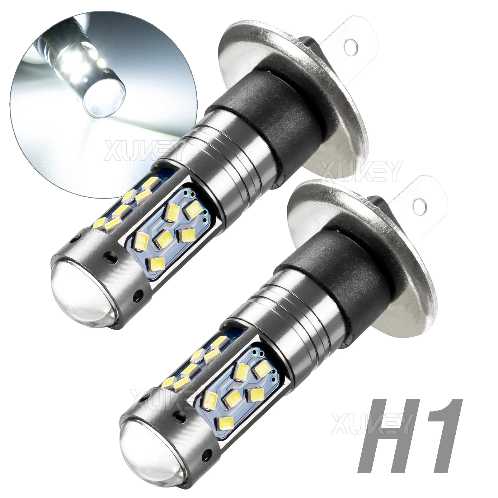 2X Single Plug Mini LED H1 High Low Beam Headlight Car Fog Light DRL Bulbs Conversion Kit 12V Fanless Halogen Replacement 6000K