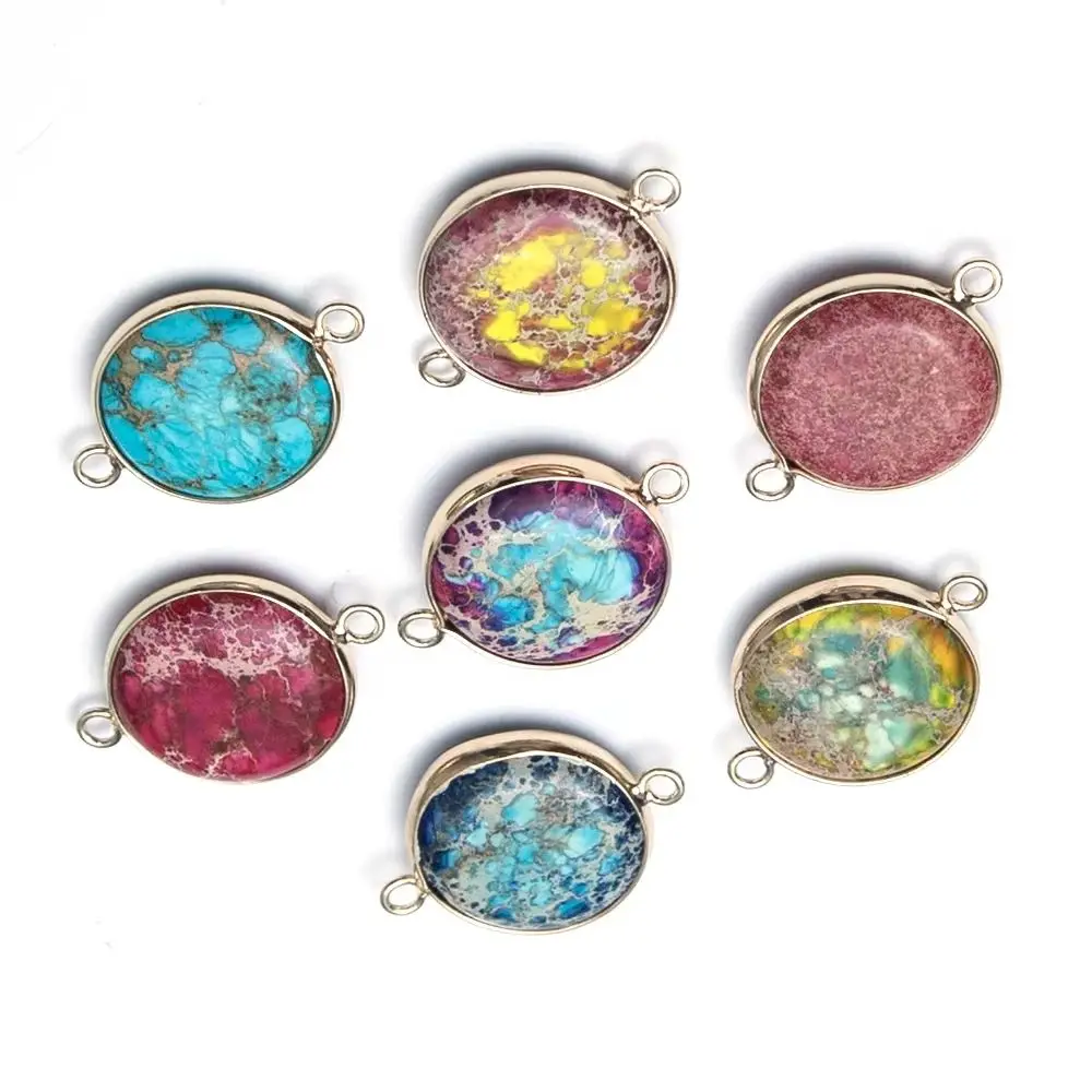 1 قطعة 21x30 مللي متر ثقب مزدوج موصل قلادة الحجر الطبيعي الذهبي الجولة الحجر الإمبراطوري ل قلادة سوار أقراط اكسسوارات #1