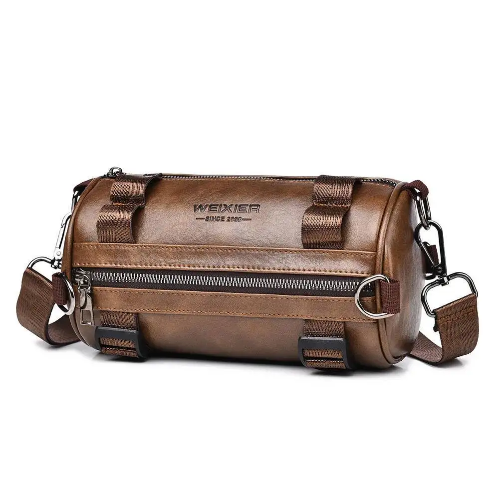 Bandolera de cuero PU a la moda para bolso de hombro tipo Bombonera, bolsos de barril informales para hombre, bolsos de mensajero circulares para hombre