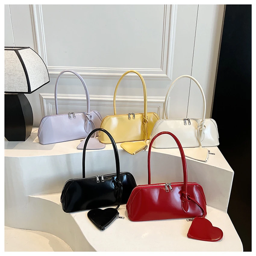 

Spring Summer Women Armpit Bag with Pendant Zipper Square Handbag French Casual Fashion Female PU Shoulder Bags