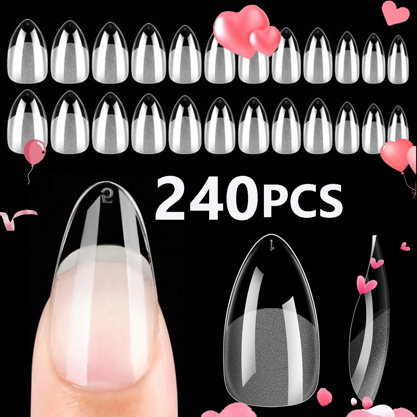 240 Stück kurze Mandel nagels pitzen weiches Gel vorgeformte Acryl nagels pitzen halb matte volle Abdeckung Nagels pitzen klar gelly drücken auf Nagel