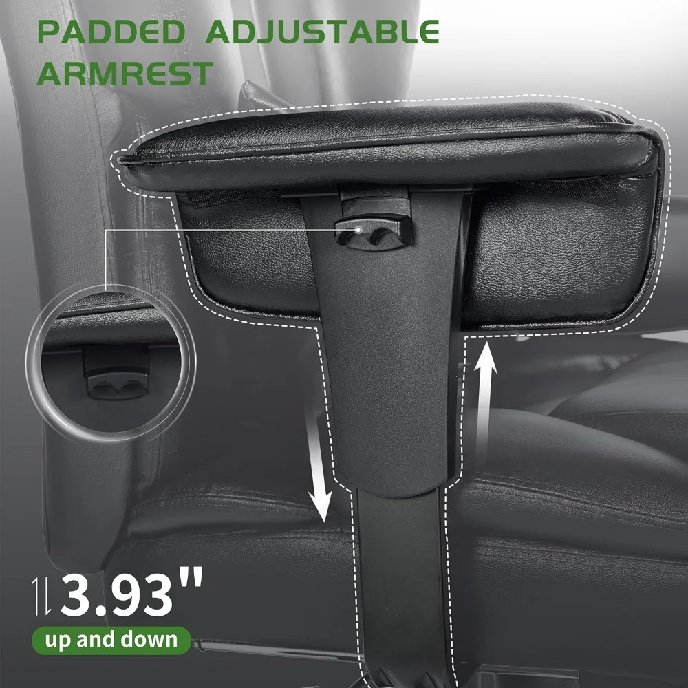 Large Heavy Duty Big and Tall Executive Office Chair with Footrest, Wide Seat, Adjustable Lumbar Support, Dual Controls, Extra C