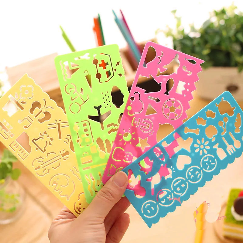 4PCS/SET DIY Cartoon Manual Drawing Board Painting Template Stencil Drawing Ruler for Kids