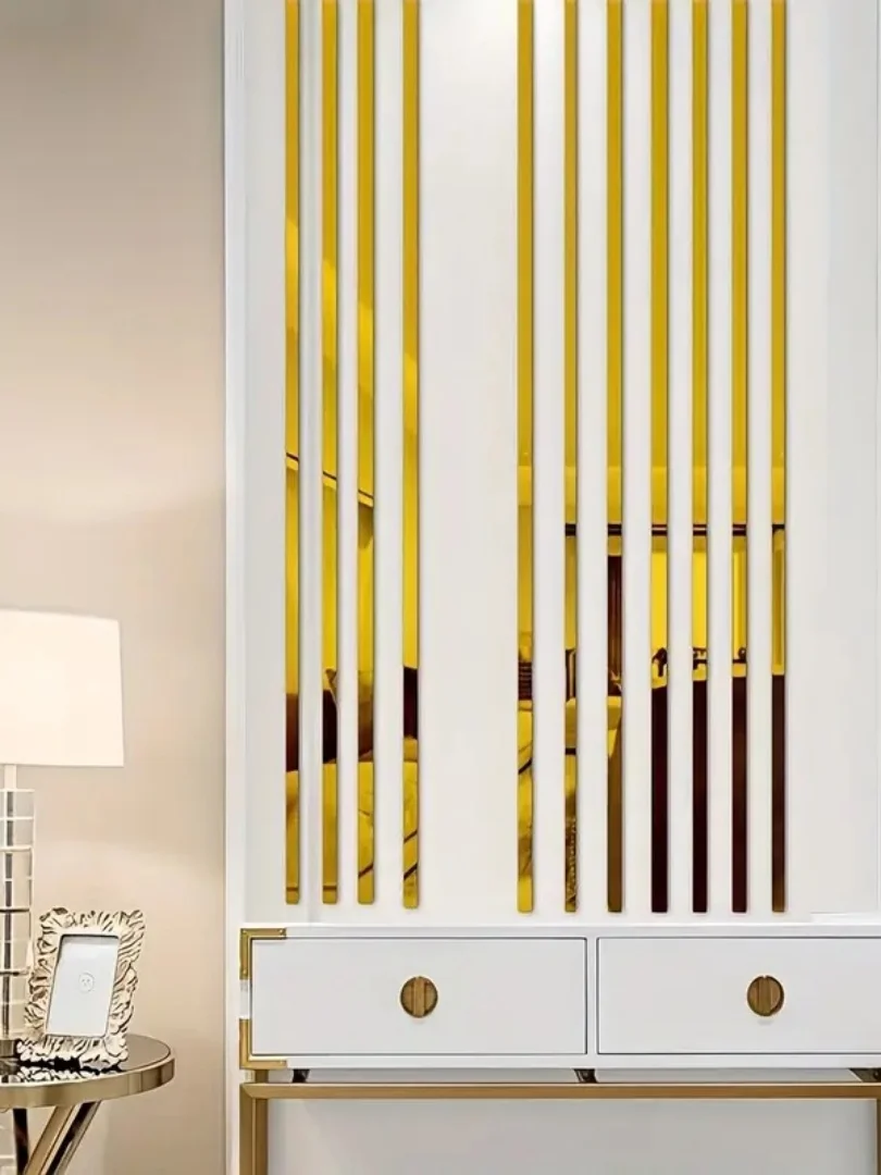 Autocollant mural en acier inoxydable doré, bande de papier peint auto-adhésive miroir métallique, utilisé pour la décoration des bords, 2.44m/96.06 pouces, 1 pièce