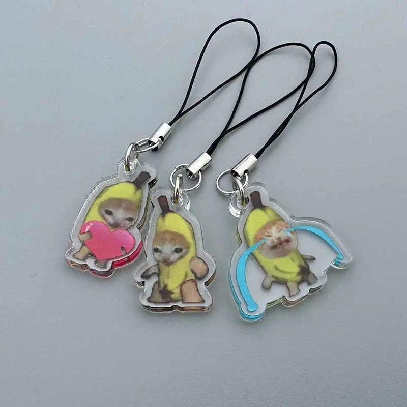 Happy Banana Cat Mobile Phone Chain Student Friends Gift El Gato Meme Cat Funny Pendant Lanyard Small Pendant Maxwell Keyring