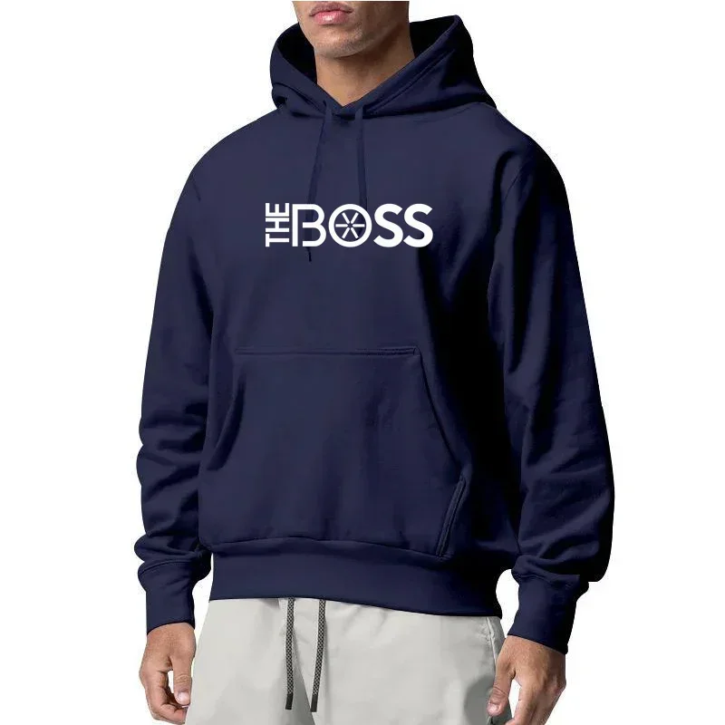 Men's Autumn Hoodies The Boss Letter Printed Clothes Outdoor Sport Pullover Top Loose Hip Hop Style Sweaters