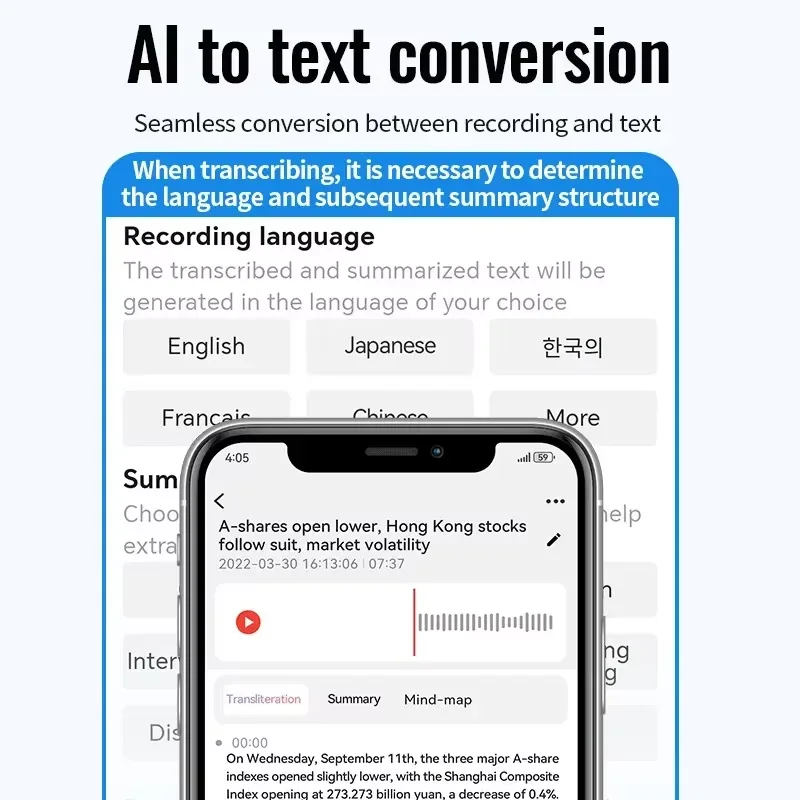 SA6 مسجل صوت رقمي صغير AI ChatGPT App الإملاء المغناطيسي ترجمة ذكية تسجيل خريطة العقل