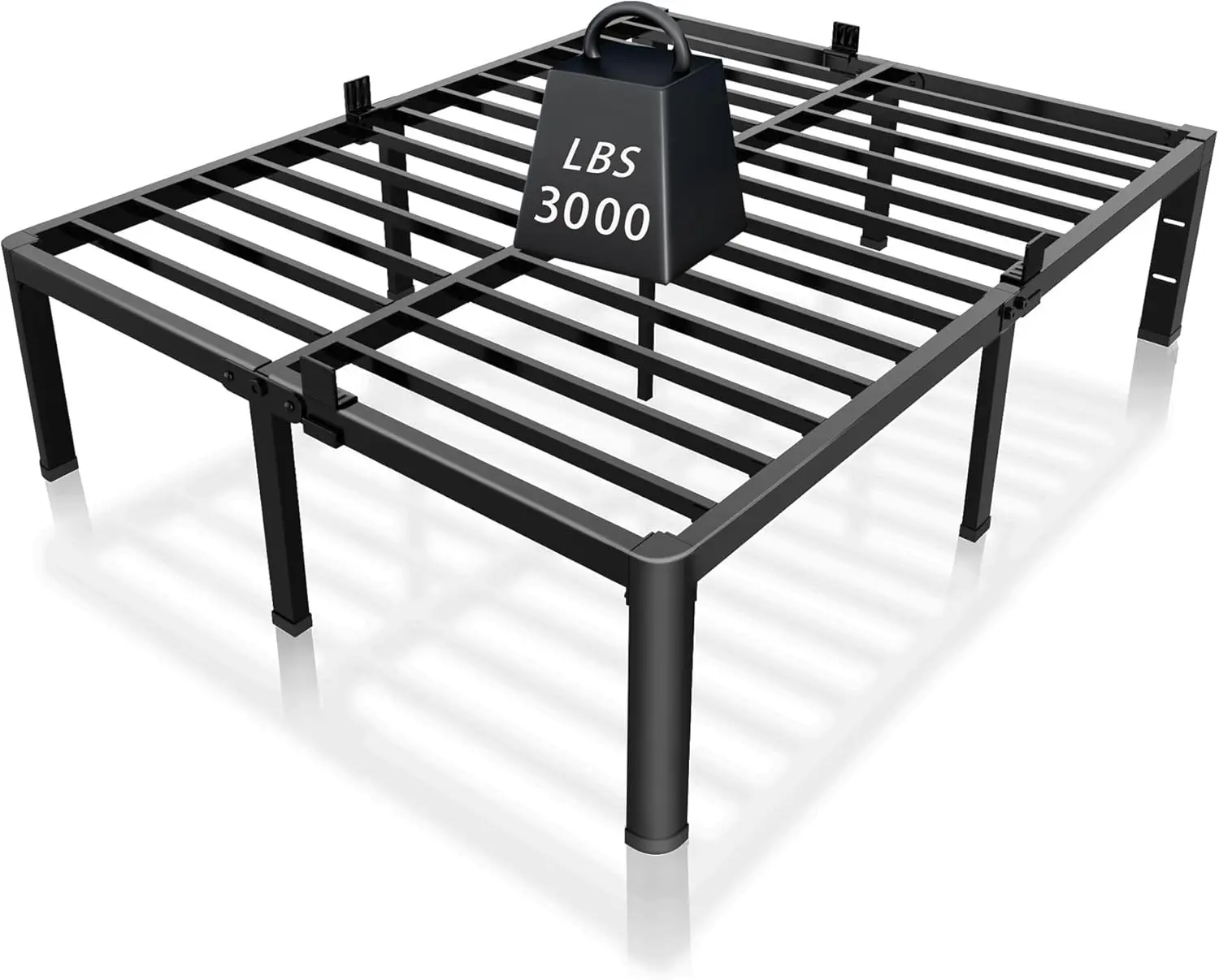 14 inch King Size Bed Frame Metal Platform No Box Spring Needed with Headboard Hole Round Corner Legs Mattress Stoppers Ret