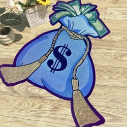 Blue Money Bag Soft Carpet Flannel Carpet Digital Printing Technology Housewarming Gift Custom Non-slip Decorative Carpet