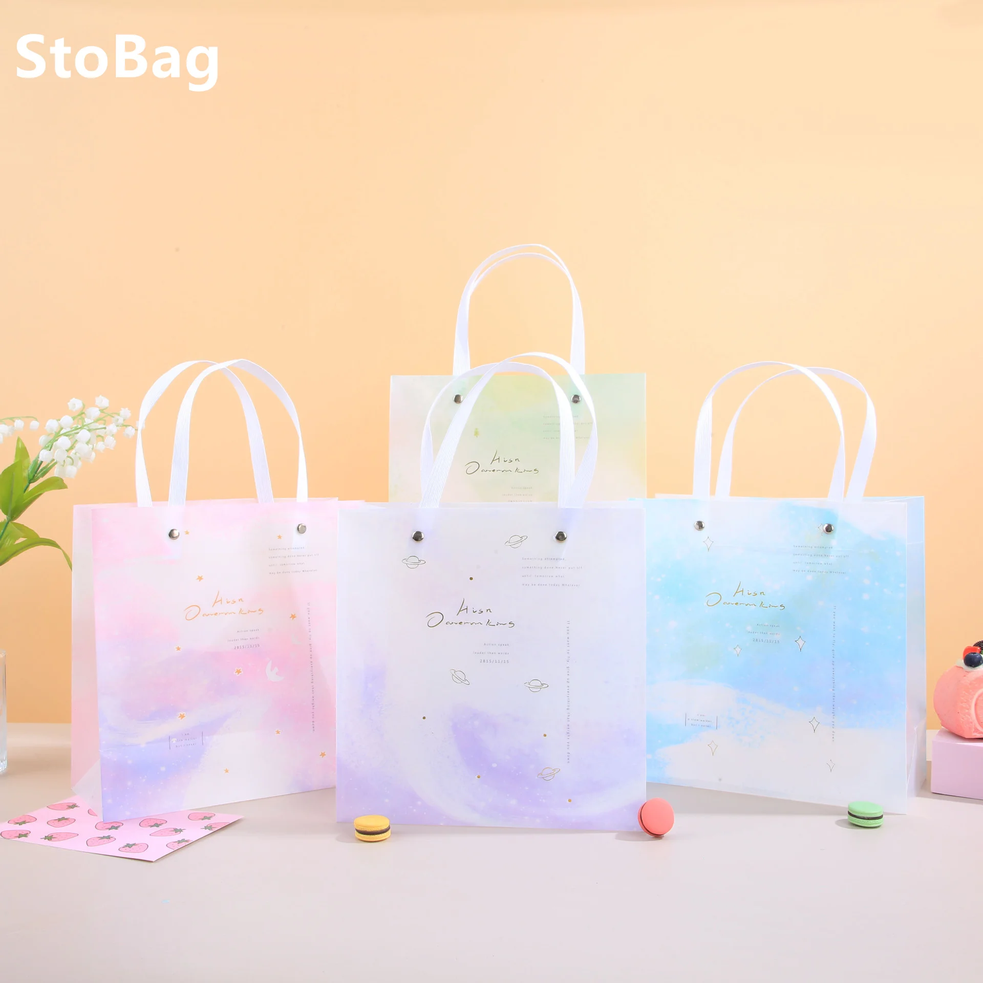 StoBag Shopping Hand-carried Gradient Gift Packaging Bag Personalized Wrapping Cosmetics Clothes Snack Book Ben For Wedding Wish