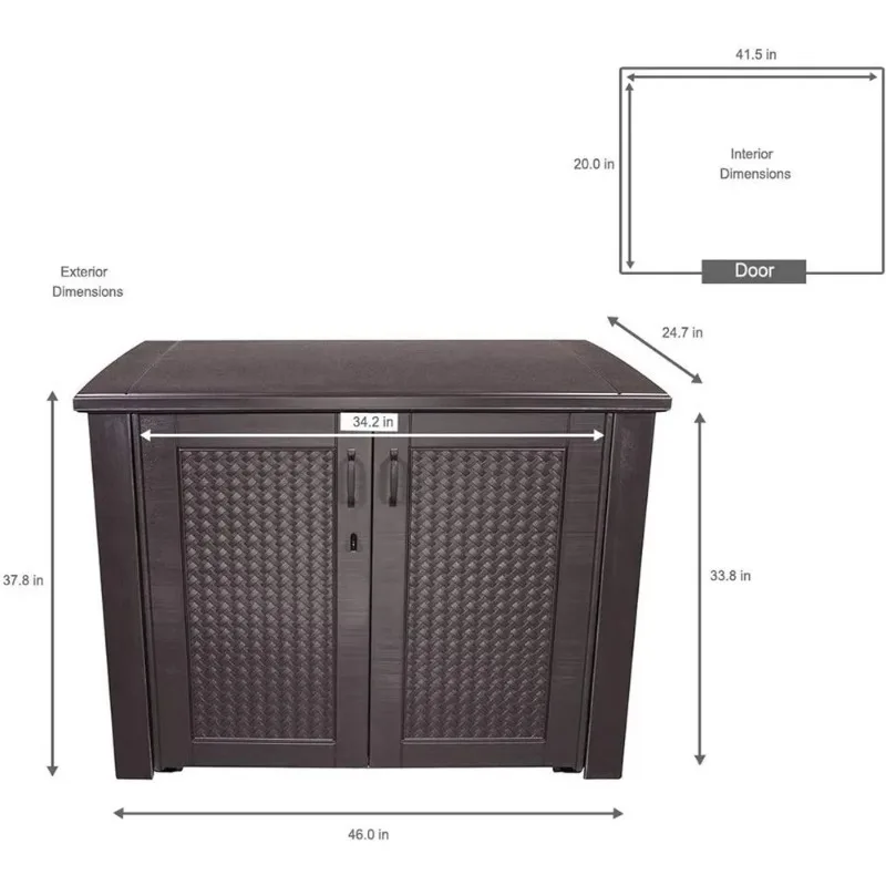 Imagem -03 - Rubbermaid-armário de Armazenamento Extra Grande do Pátio Resistente às Intempéries 123 Gal Escuro Teakwood Teakwood para Jardim Quintal Casa