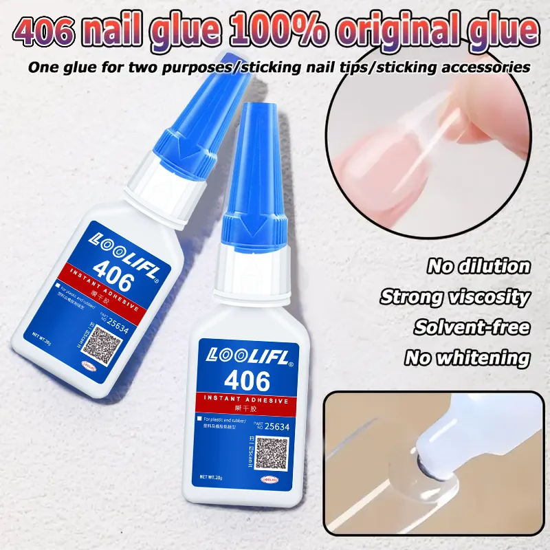 LOOLIFL 406 supersterke nagellijm voor valse nageltips, acrylnagels, druk op nagels, nepnagels kunstdecoratie blijvende hechting