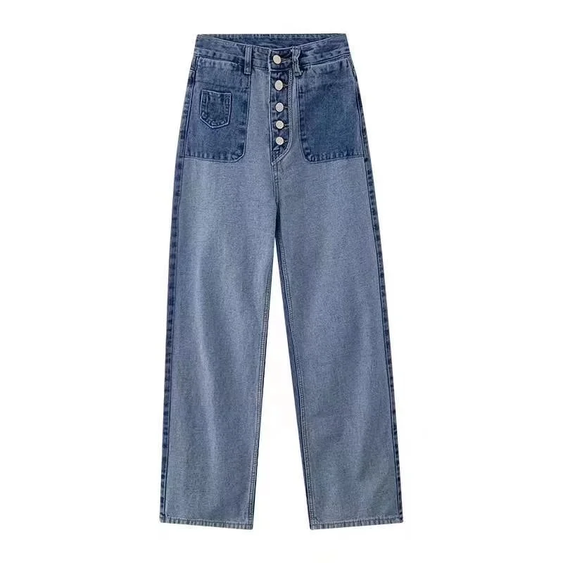 Women Large Size Autumn Denim Pants Waist Korea All Match Slender Jeans Female New Fashion Ankle Length Solid Straight Trousers