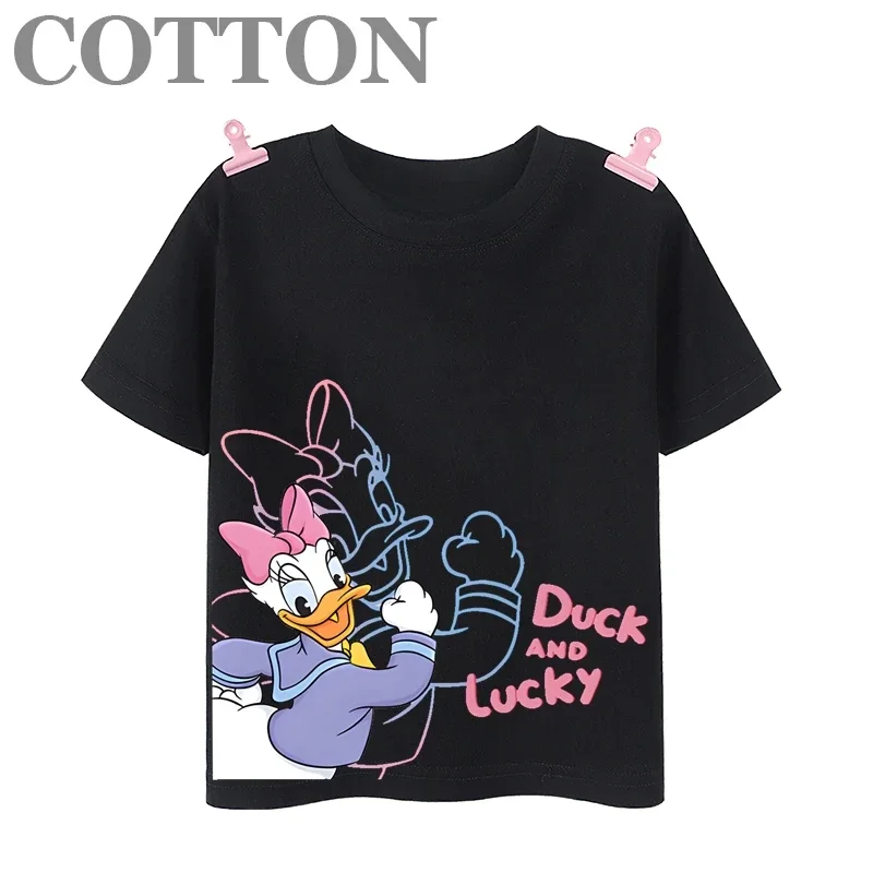 Brand Disney Mickey Donald Duck Fashion Casual Girls Top Children's Short Sleeve Kid Cotton T-shirt Cute Baby Tee Cartoon Tshirt