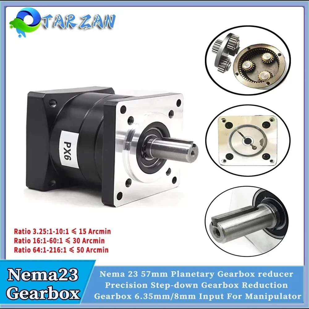 

Nema23 Motor Planetary Gearbox 6.35/8mm Input less than 15 Arcmin Reducer Precision Step-down Reduction For Manipulator