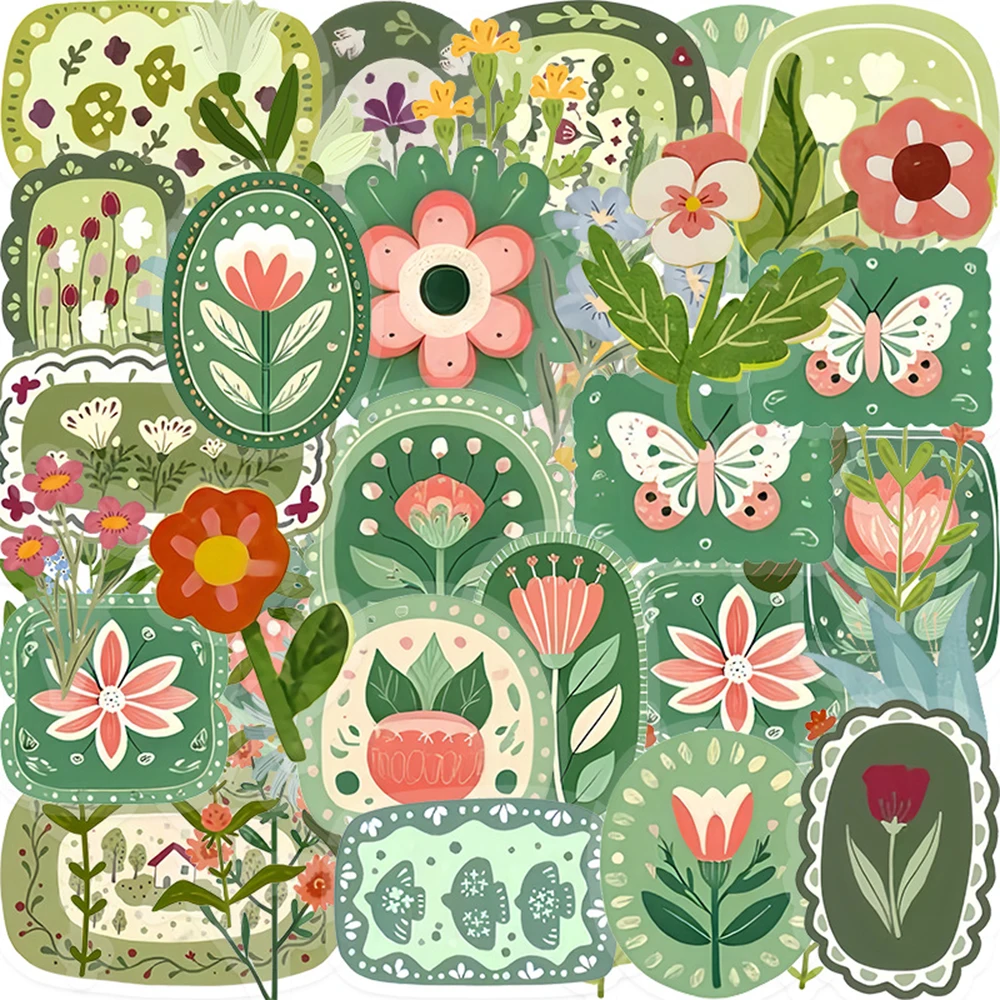 

10/30/50pcs Retro Creative Flower and Grass Stickers Cute Cartoon Decals DIY Scrapbook Suitcase Phone Case Sticker for Kids Toy