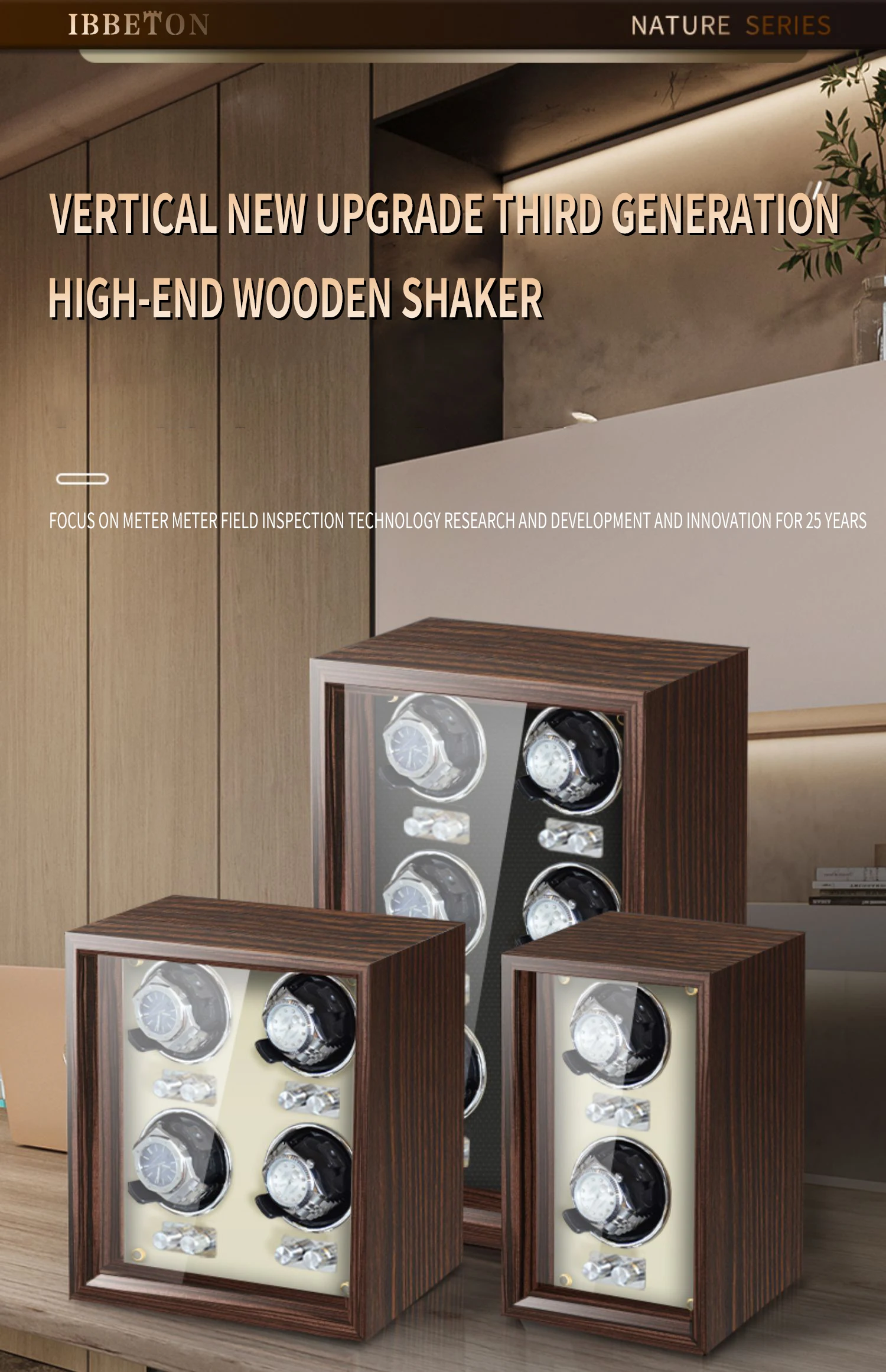 IBBETON Luxus-Uhrenbeweger aus Holz, High-End, 2 4, 6 Fächer, automatische Uhrenbox mit Mabuchi-Stummschaltungsmotor, Uhrenschrank, Uhrenaufbewahrung – Detail 1