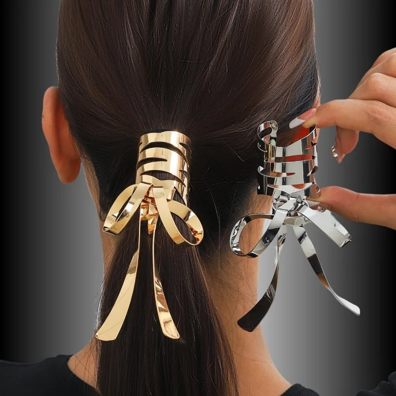 

New Korea Style Design Metal Bow Ribbon Hair Buckle Retro Clip Hair Clip for Women Fashion Metal Headwear Accessories