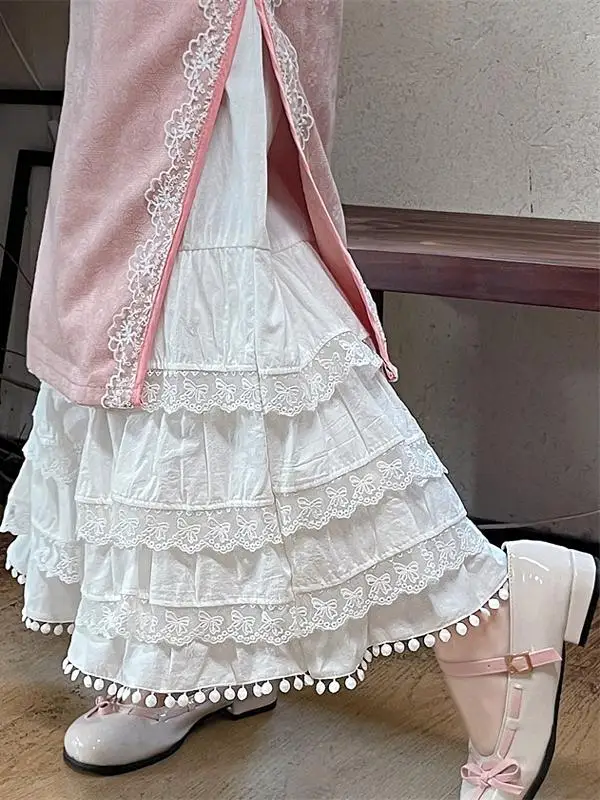 Reine Baumwolle Breite Bein Hosen frauen Layered Spitze Trim Innen Tragen Hosen Herbst Winter Hanfu Basis Schicht Elastische Taille Lange hosen