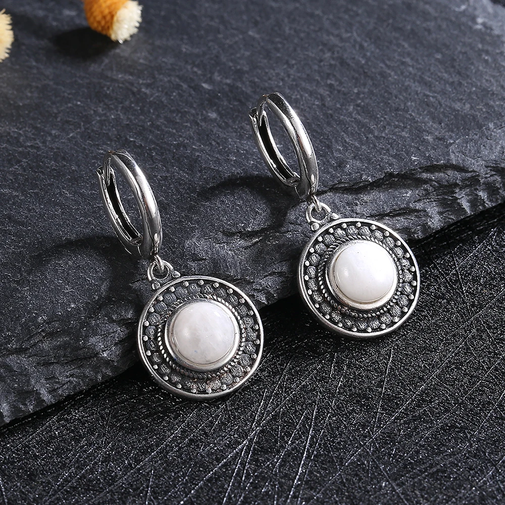 Natürliche Kyanit-Ohrringe für Damen, S925-Silber, Sonnenblumenform, Retro-Silber-Labradorit-Creolen – Detail 13