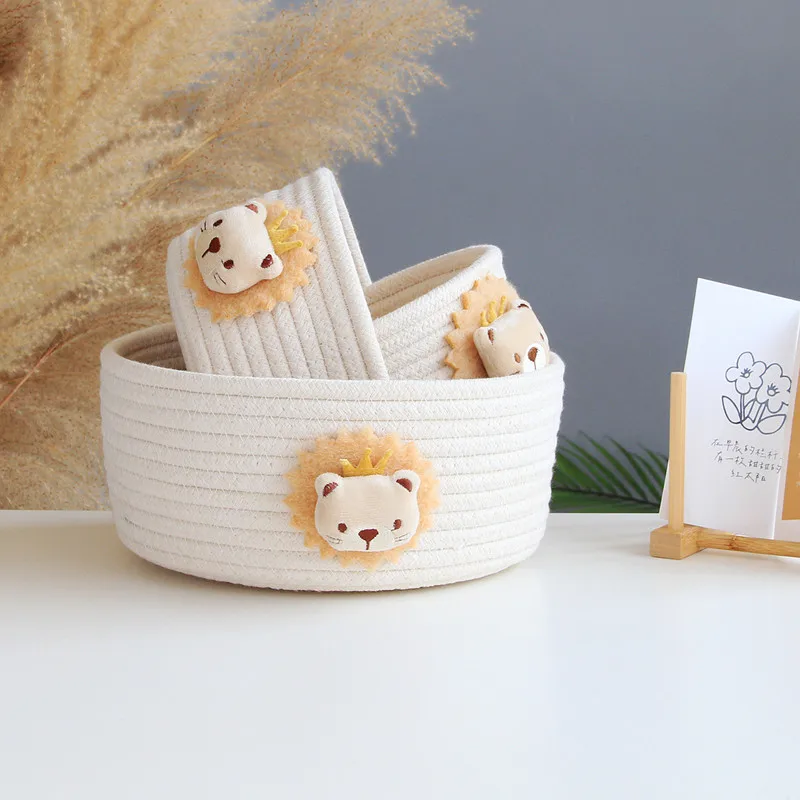 Cotton rope Hand Woven Storage Basket Cartoon Animals Kids Toys Desktop Organizer Sundries Storage Box Laundry Baskets Nordic