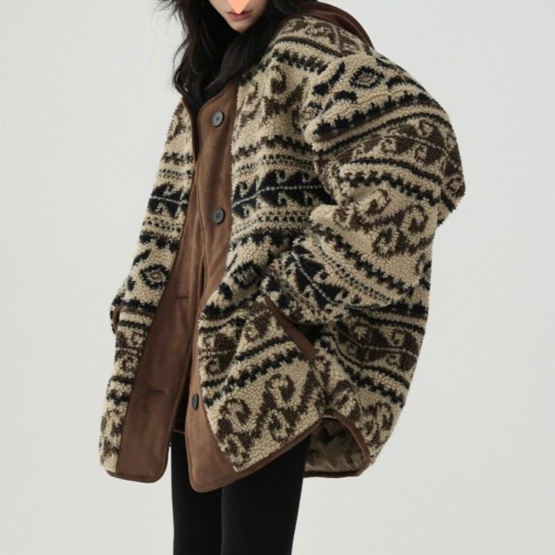 

Зимнее хлопковое пальто из овечьей шерсти с цветком кешью в стиле ретро, утолщенное хлопковое пальто для женщин