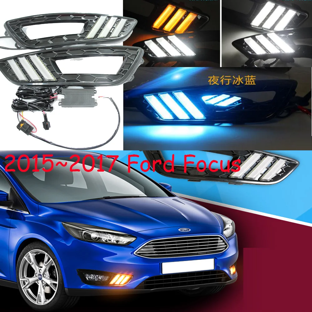 

1set Bumper Headlight For Ford Focus Daytime Light 2015~2017y Car Accessories LED DRL Headlamp For Focus Fog Light