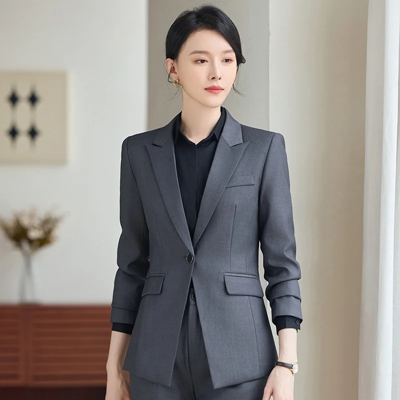 

2025Осенне-зимний новый синий блейзер, модный профессиональный облегающий костюм для менеджера отеля, деловой костюм